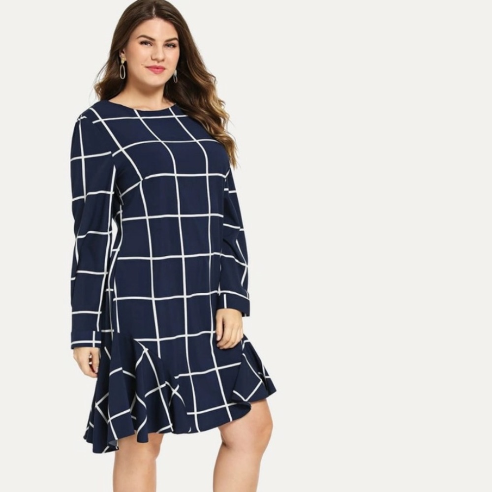 Plus Grid Godet Dress